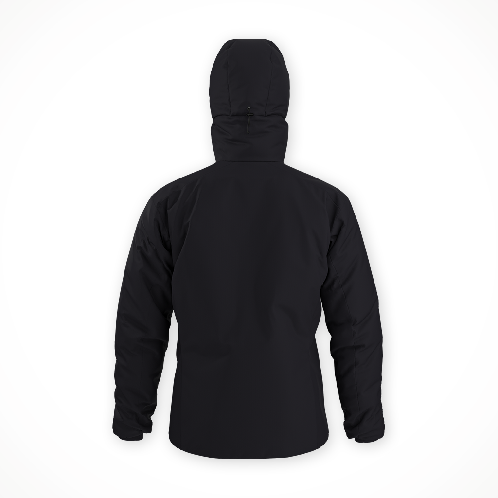 Product image: Arcteryx Atom Hoody Black Mens 2025, shown from the back.