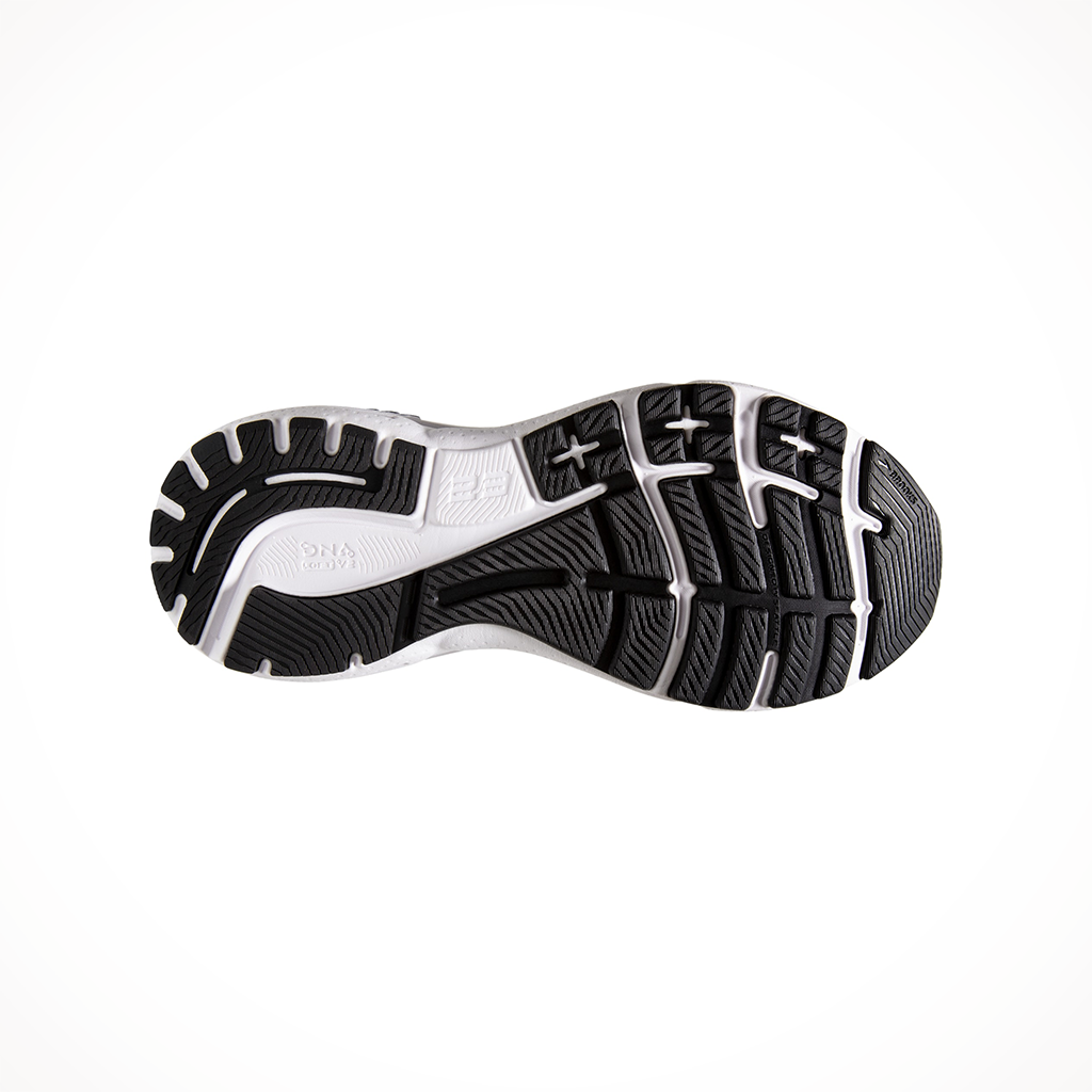 Product image: Brooks Adrenaline GTS 23 Black White Silver Womens 2024, showing the bottom view.