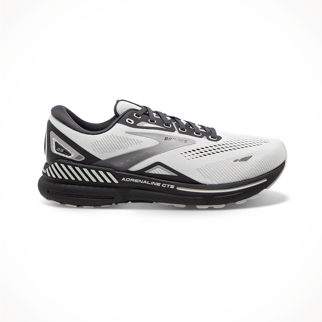 Product image: Brooks Mens Adrenaline GTS 23 Oyster Ebony Alloy, shown in primary marketing view.