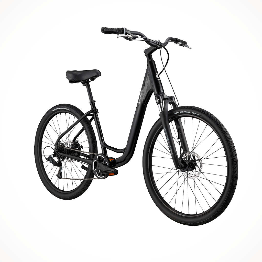Product image: Cannondale Adventure 2 Black Pearl 2025, shown from a three-quarter angled view.