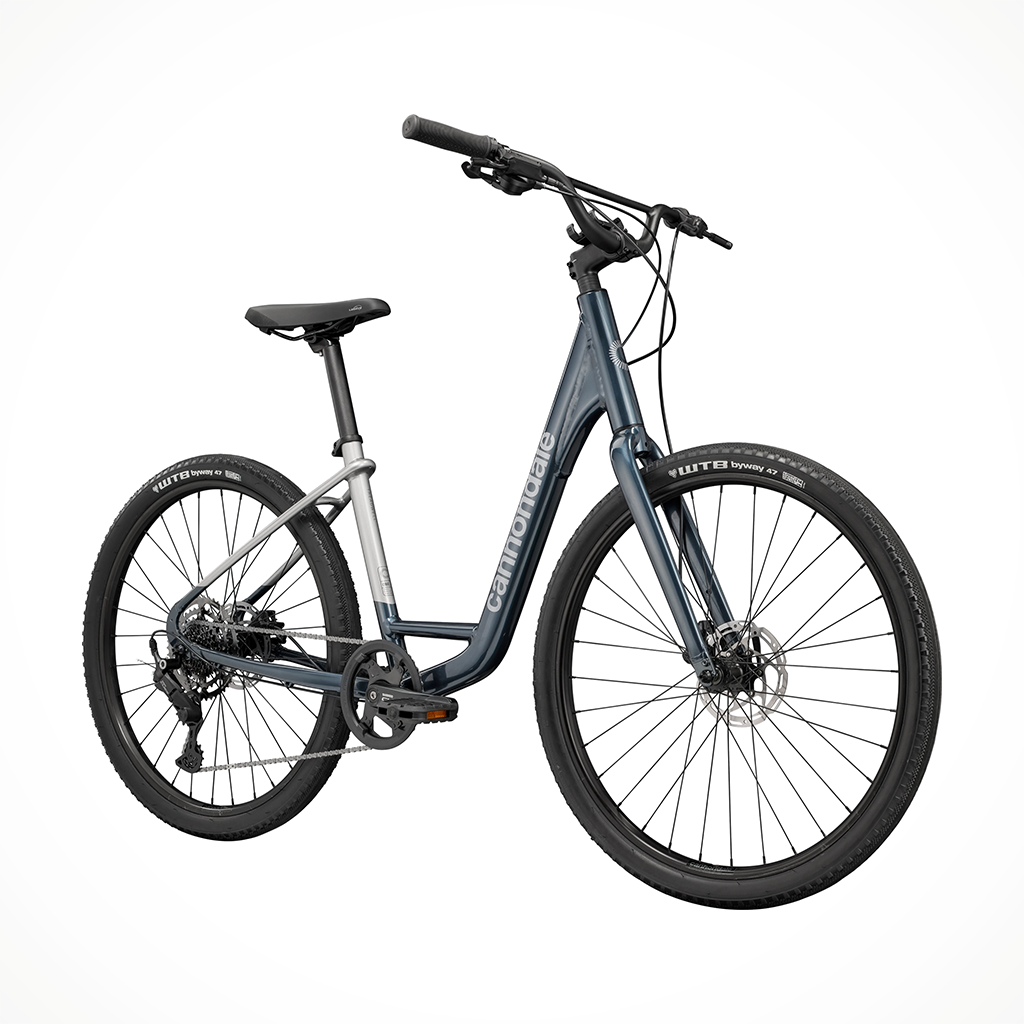 Product image: Cannondale Treadwell 1 Low Step T Hru Tungsten Blue 2026, shown from a three-quarter angled view.