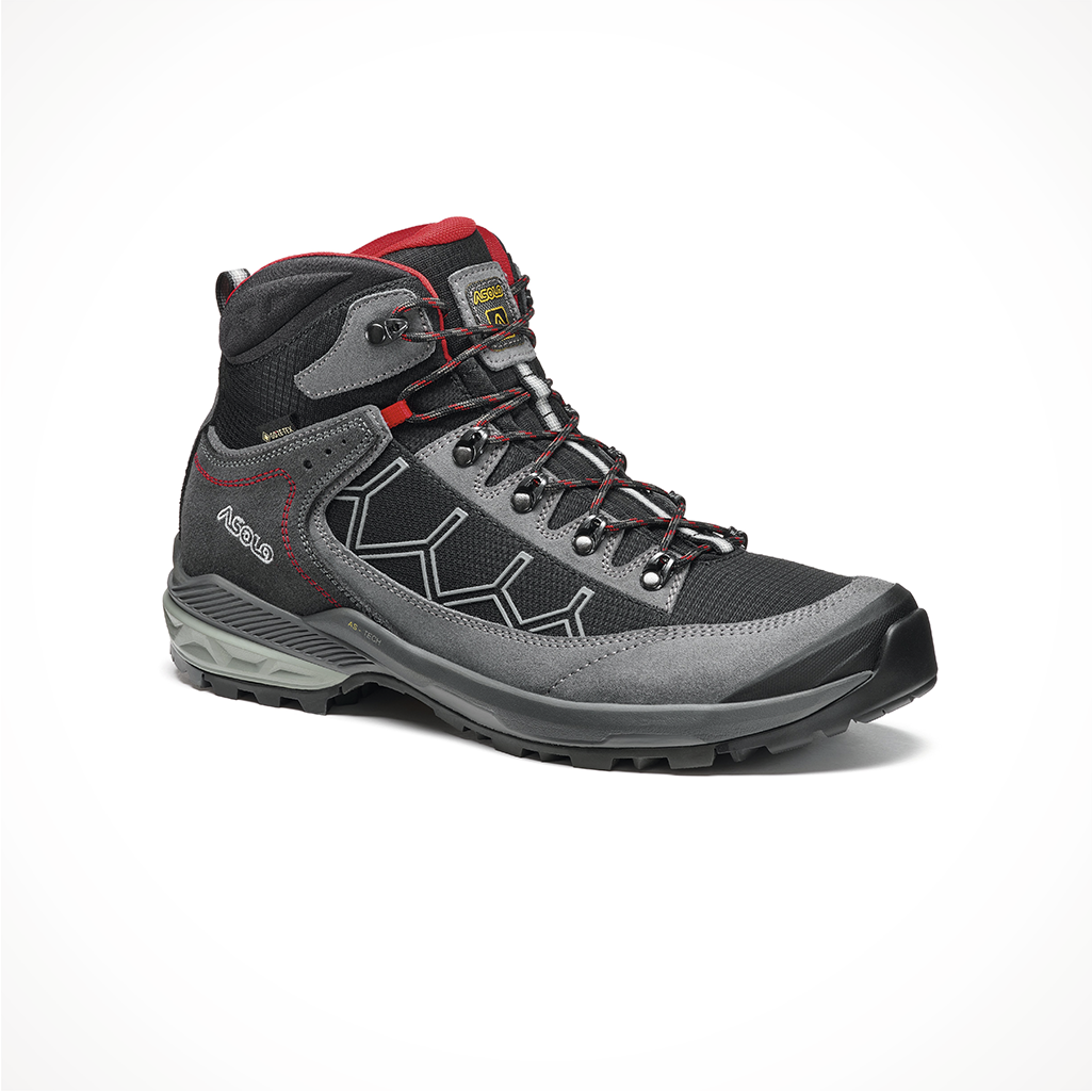 Product image: Footwear Asolo Mens Falcon EVO GV Grey Black, shown from a three-quarter angled view.