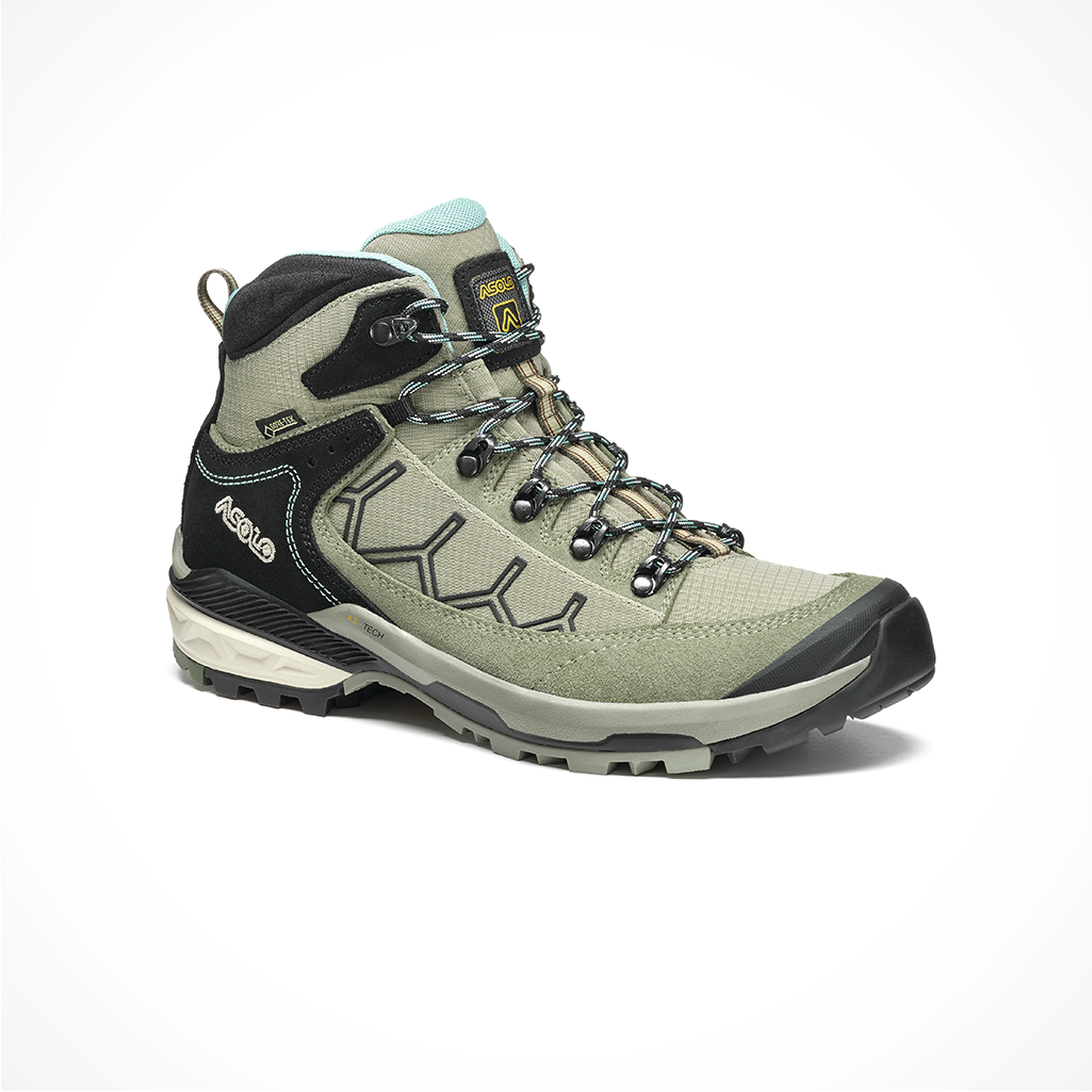 Product image: Footwear Asolo Womens Falcon EVO GV Dry Weed Green, shown from a three-quarter angled view.