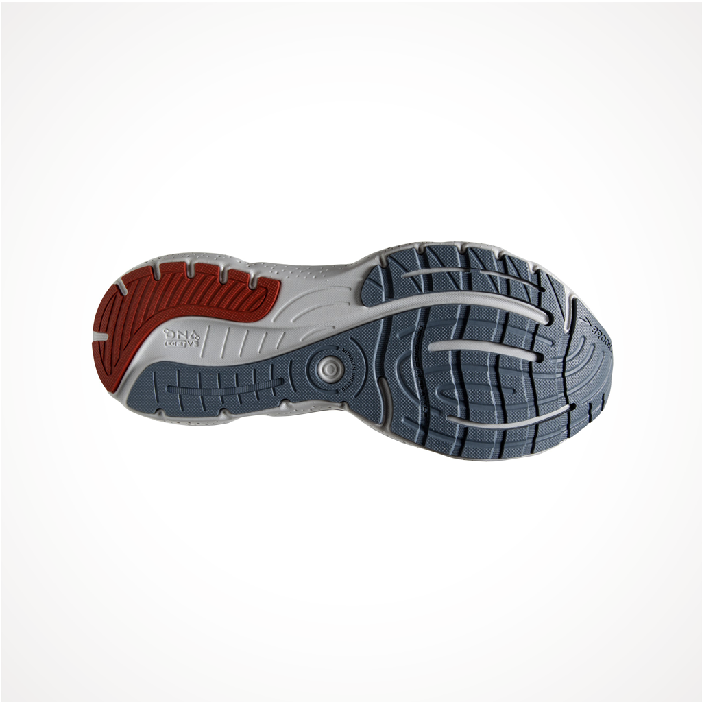 Product image: Footwear Brooks Mens Glycerin 20 Grey Chili Oil Orange, showing the outsole tread pattern.
