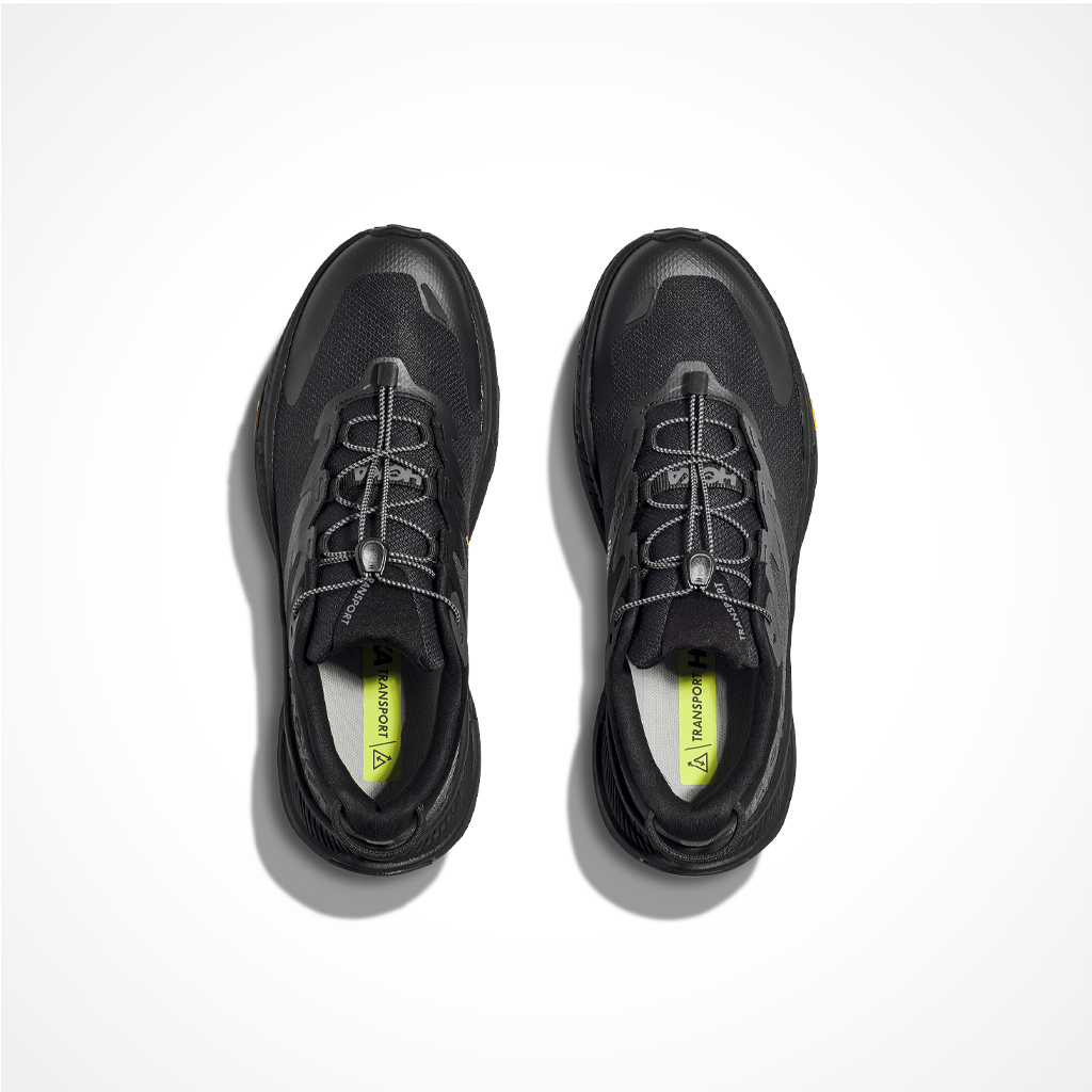 Product image: Footwear Hoka Mens Transport Black Black, shown from above.