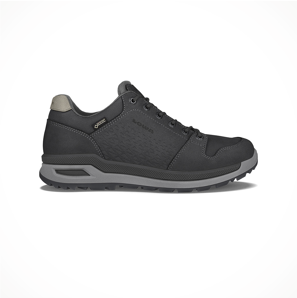 Product image: Footwear Lowa Mens Locarno GTX Lo Anthracite, side profile view.