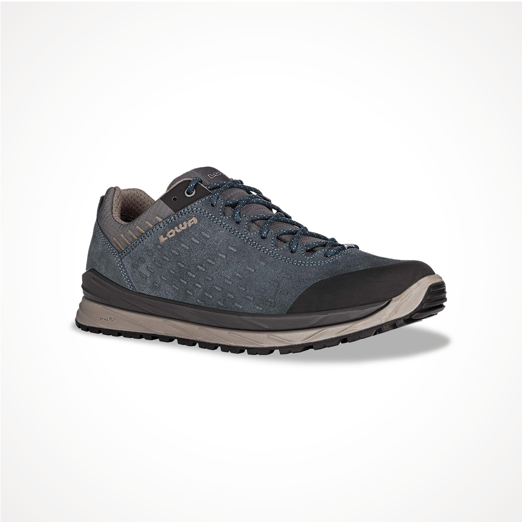 Product image: Footwear Lowa Mens Malta GTX Lo Steel Blue Dune, shown from a three-quarter angled view.
