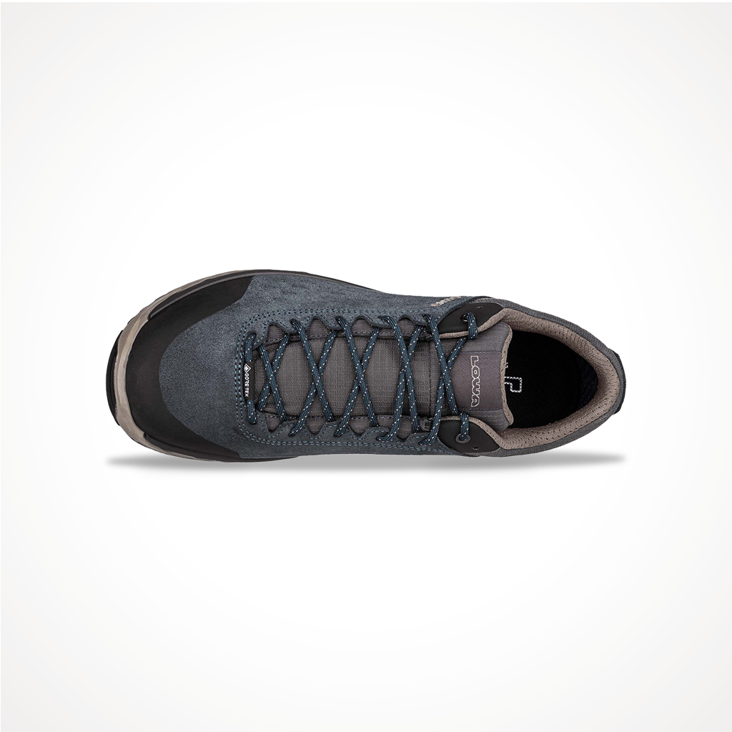 Product image: Footwear Lowa Mens Malta GTX Lo Steel Blue Dune, shown from above.
