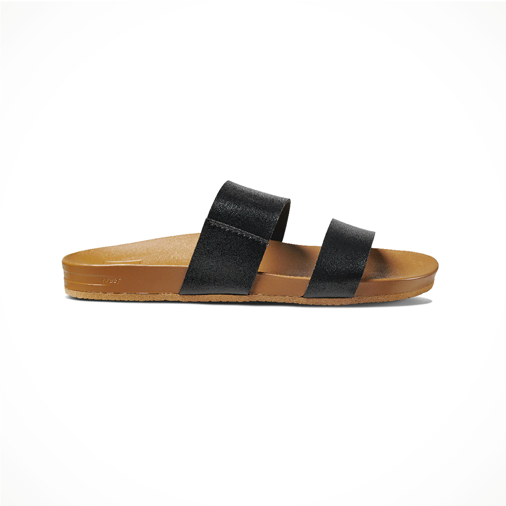 Product image: Footwear Reef Womens Cushion Vista Black Natural, side profile view.
