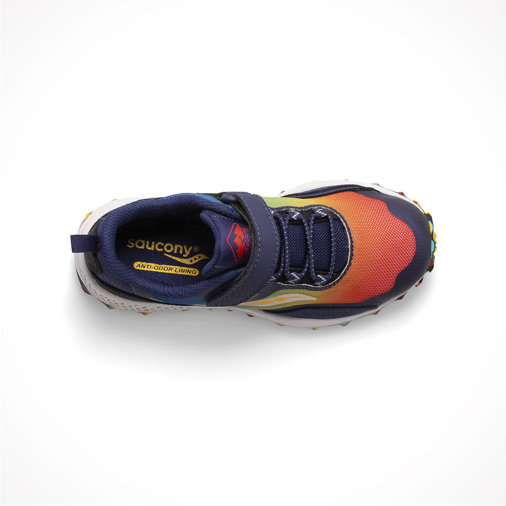 Product image: Footwear Saucony Kids Peregrine 12 Shield AC Blue Red Yellow, shown from above.