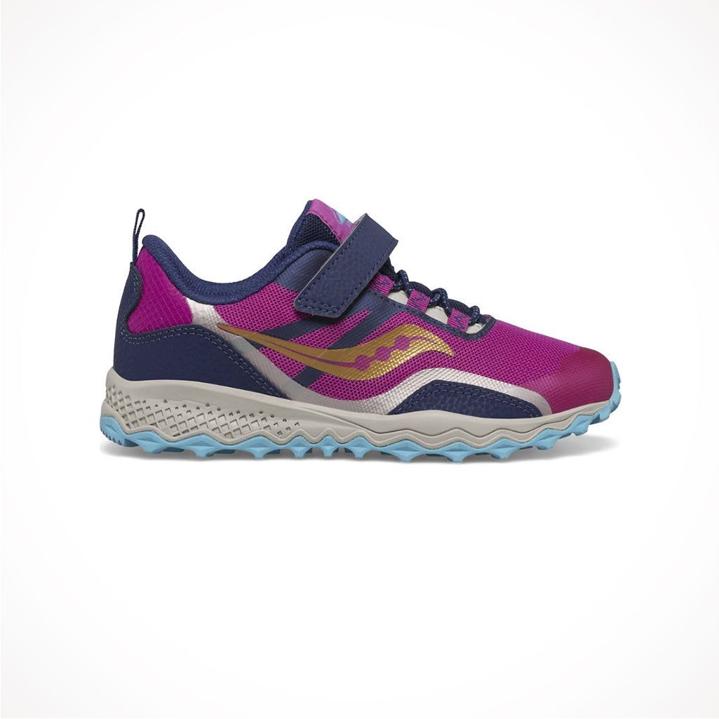 Product image: Footwear Saucony Kids Peregrine 12 Shield AC Navy Pink Turq, side profile view.