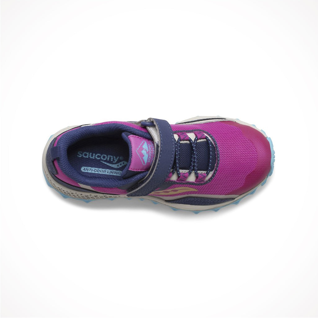 Product image: Footwear Saucony Kids Peregrine 12 Shield AC Navy Pink Turq, shown from above.
