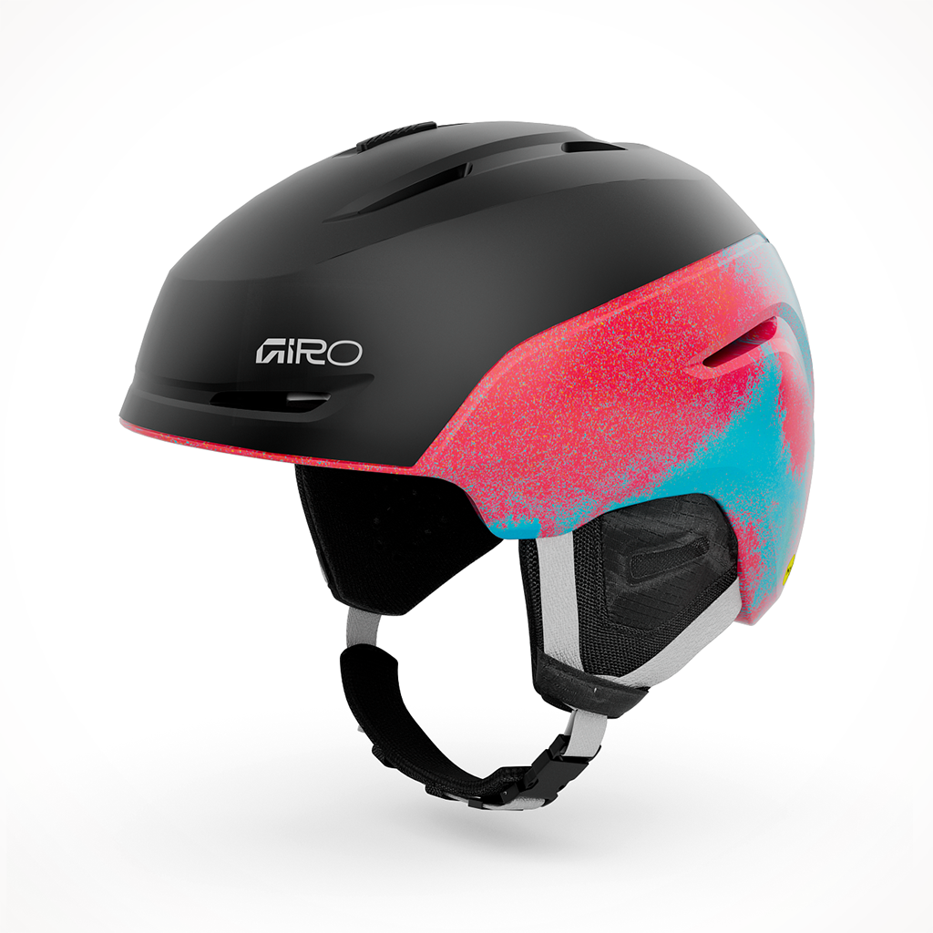 Product image: Giro Neo Jr.Mips Helmet Matte Black Multi Kids 2025, shown from a three-quarter angled view.