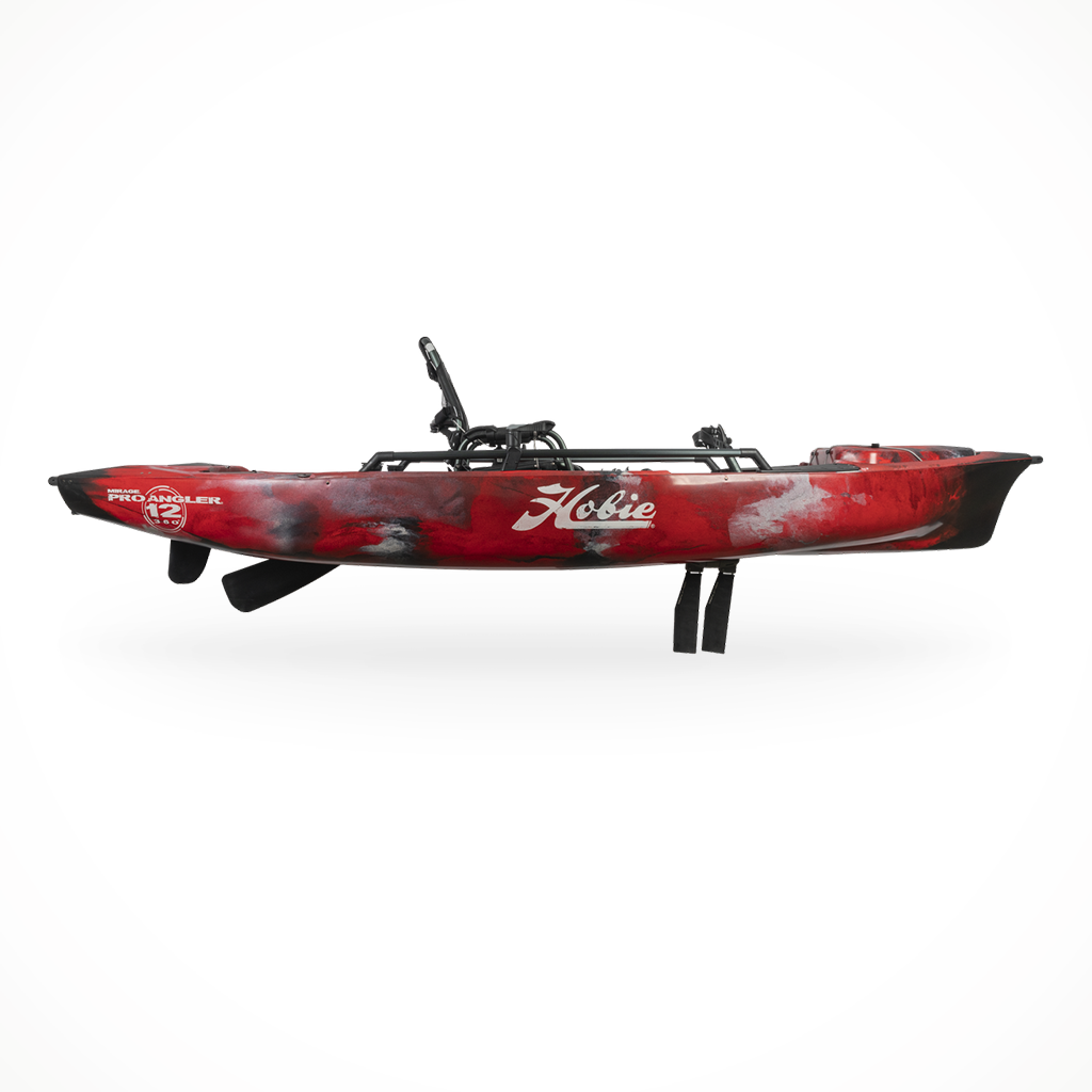 Product image: Hobie Mirage Pro Angler 12 with 360 Drive Campfire, side profile view.