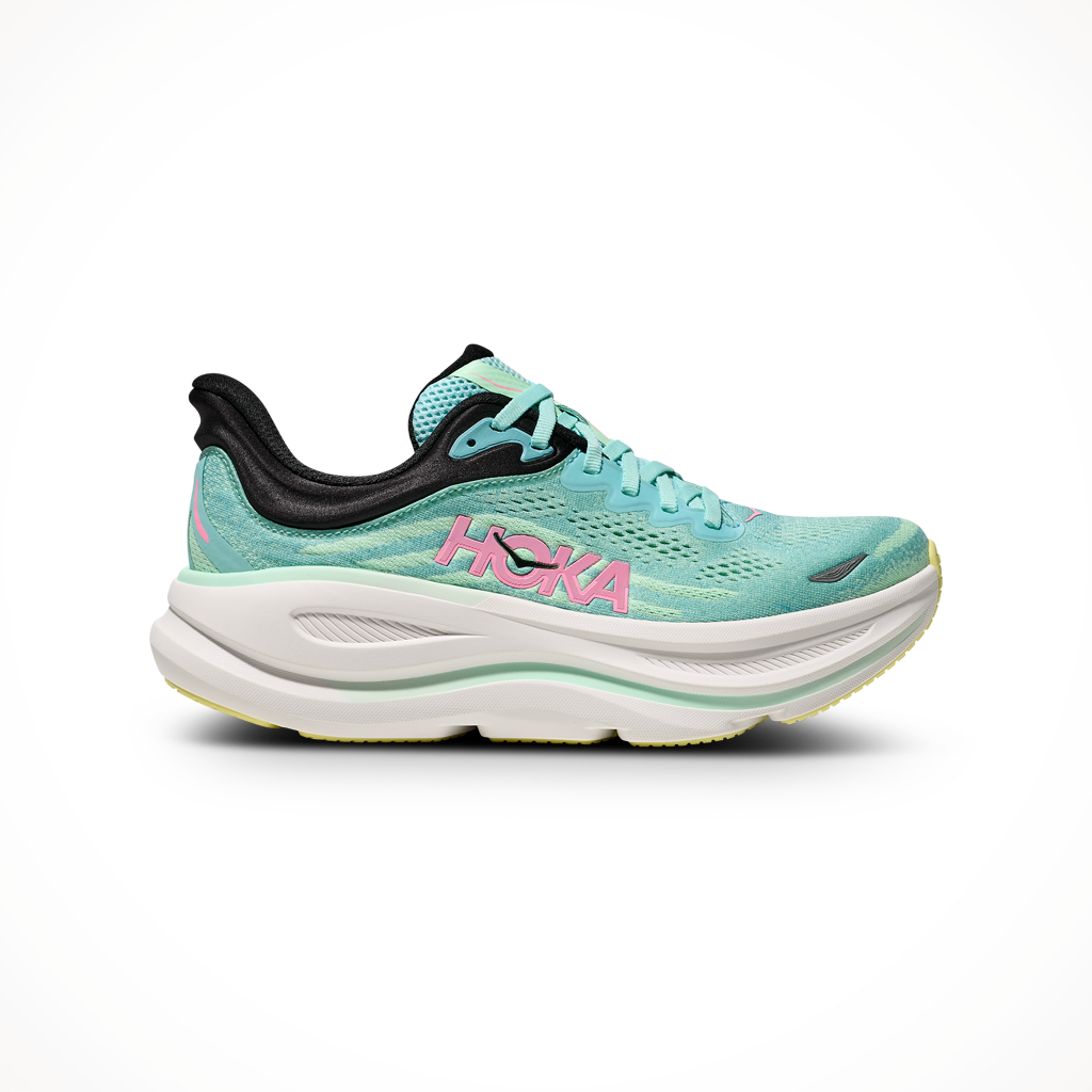 Product image: Hoka Bondi 9 Blue Spark Mint Fluorite Womens 2025, shown in primary marketing view.
