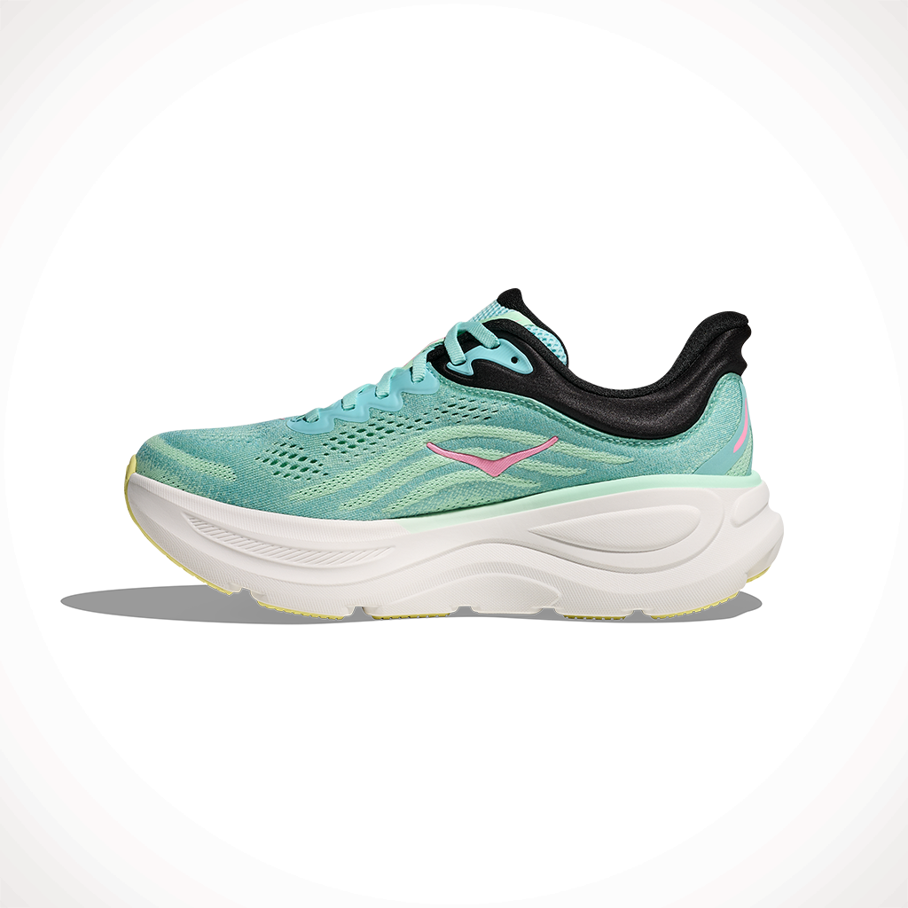Product image: Hoka Bondi 9 Blue Spark Mint Fluorite Womens 2025, shown from the left side profile.