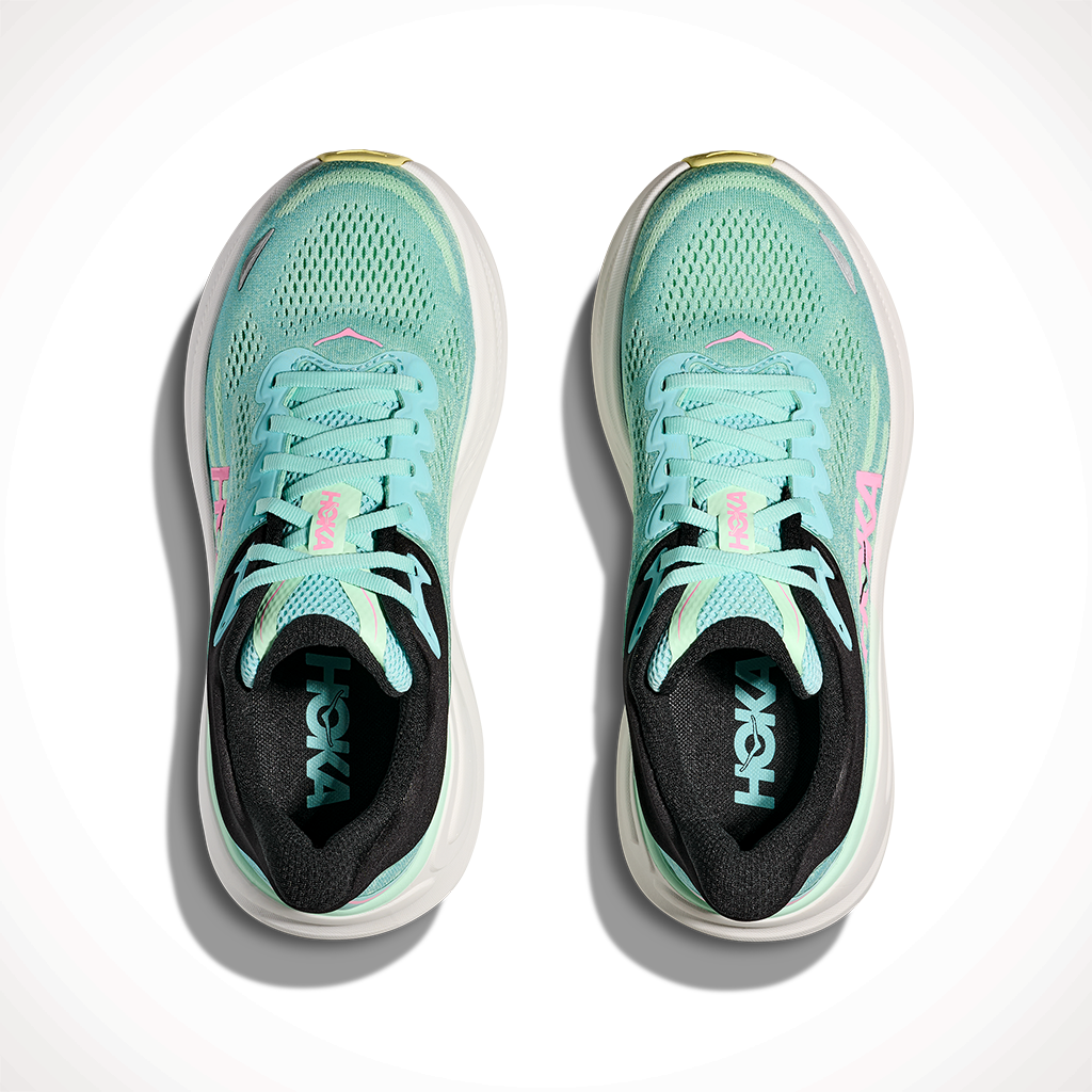 Product image: Hoka Bondi 9 Blue Spark Mint Fluorite Womens 2025, shown from above.