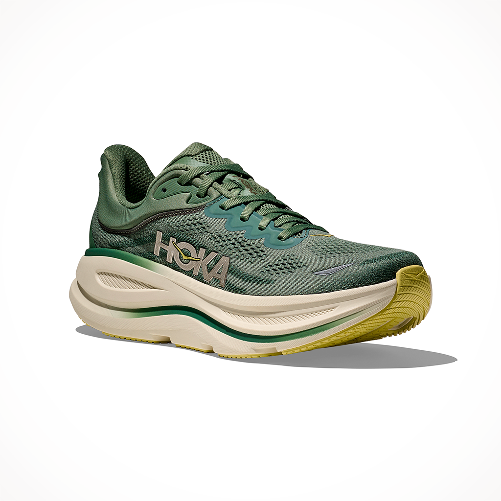 Product image: Hoka Bondi 9 Succulent Fern Mens 2025, shown from a three-quarter angled view.