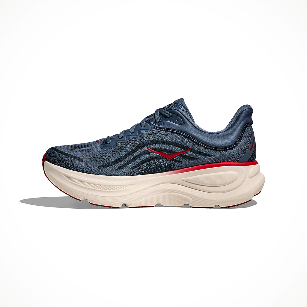 Product image: Hoka Bondi 9 Thunder C Loud Vermillion Mens 2026, shown from the left side profile.