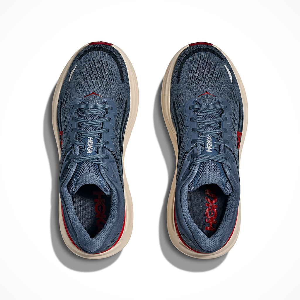 Product image: Hoka Bondi 9 Thunder C Loud Vermillion Mens 2026, shown as a pair.