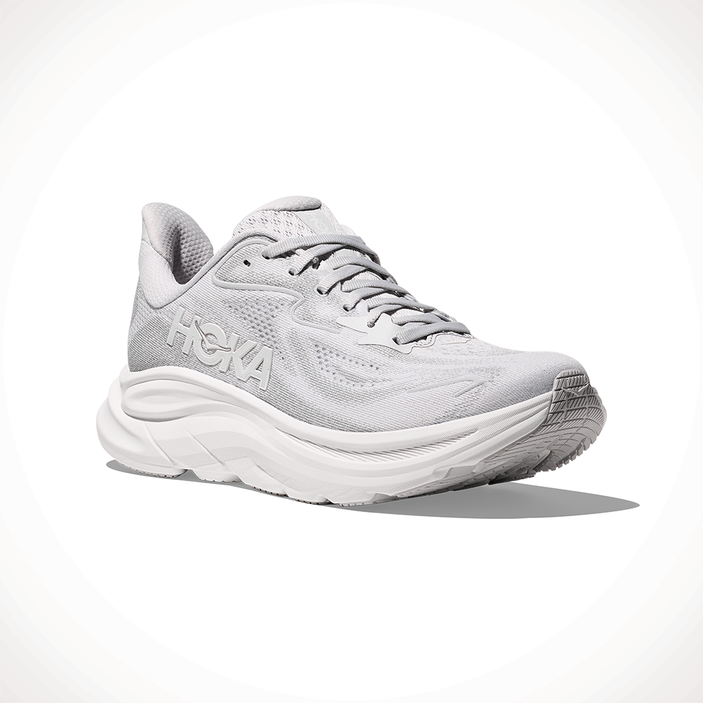 Product image: Hoka Clifton 10 Cosmic Grey Stardust Womens 2025, shown from a three-quarter angled view.