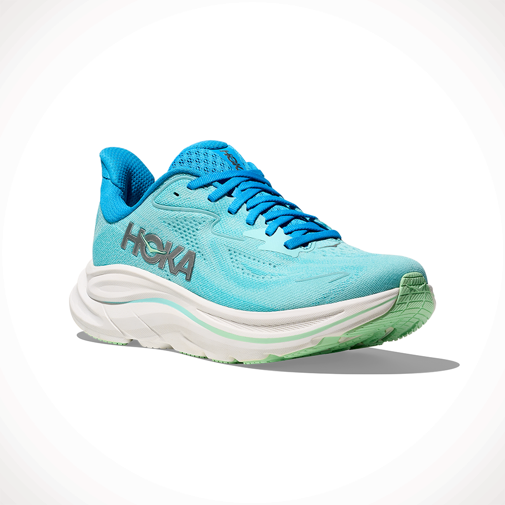 Product image: Hoka Clifton 10 Skyward Blue Cielo Blue Womens 2025, shown from a three-quarter angled view.