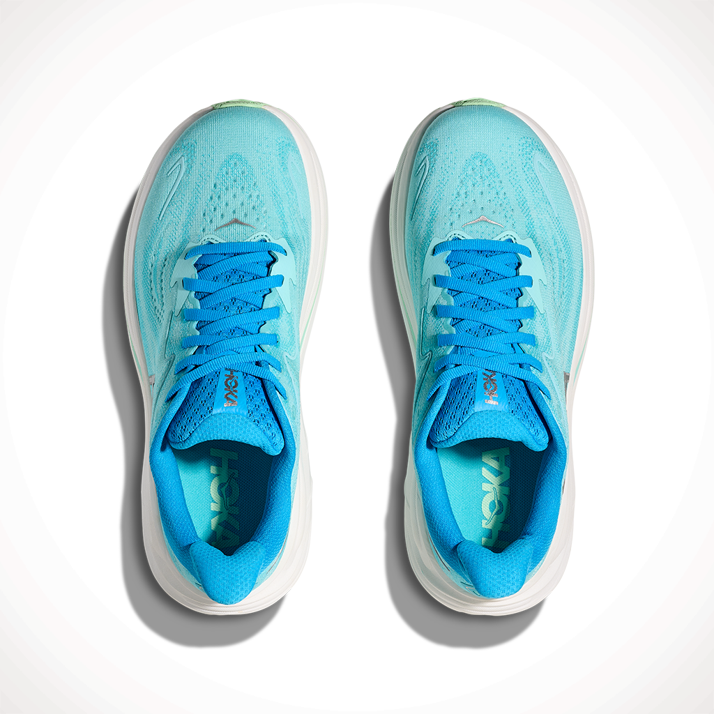 Product image: Hoka Clifton 10 Skyward Blue Cielo Blue Womens 2025, shown from above.