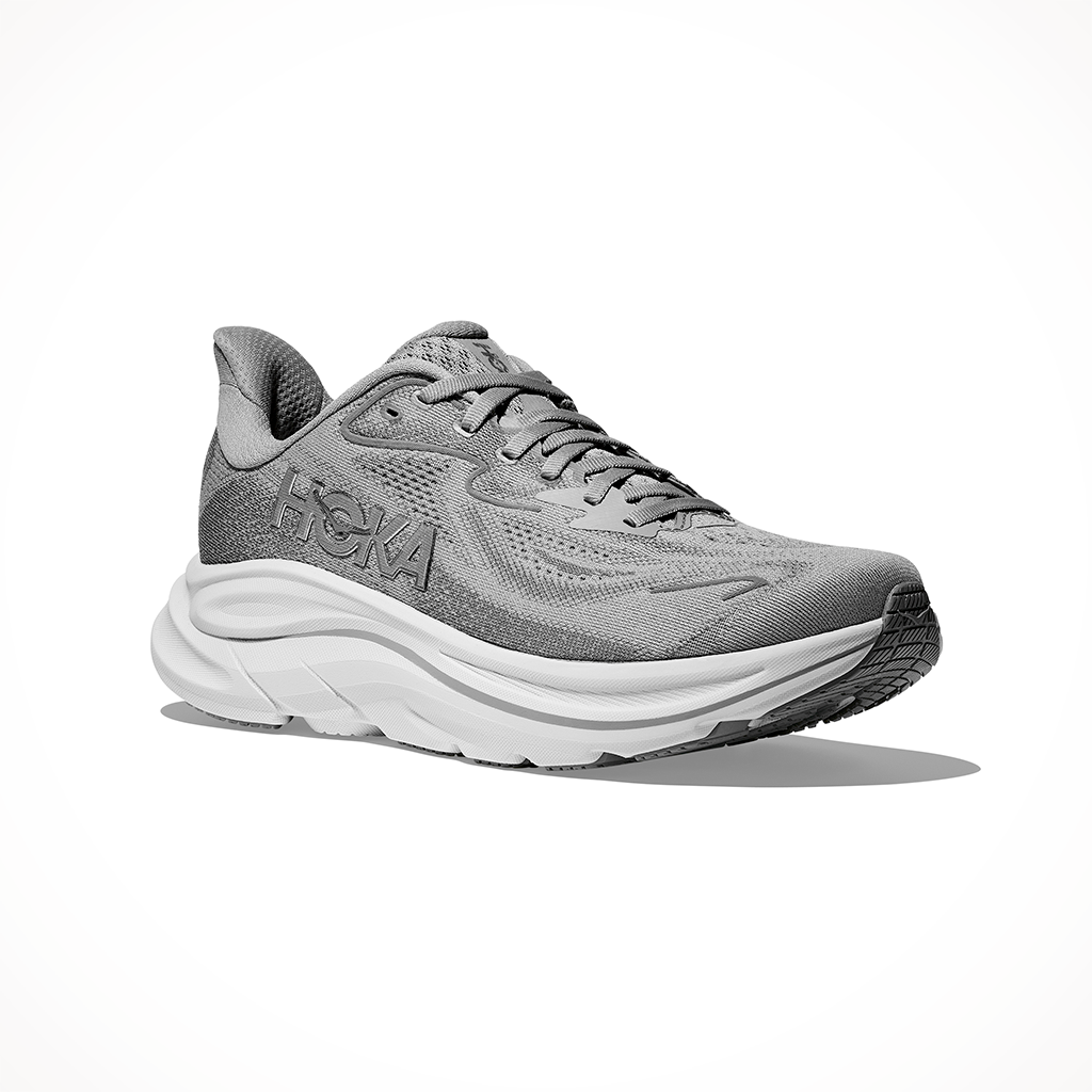 Product image: Hoka Clifton 10 Stellar Grey Womens 2025, shown from a three-quarter angled view.