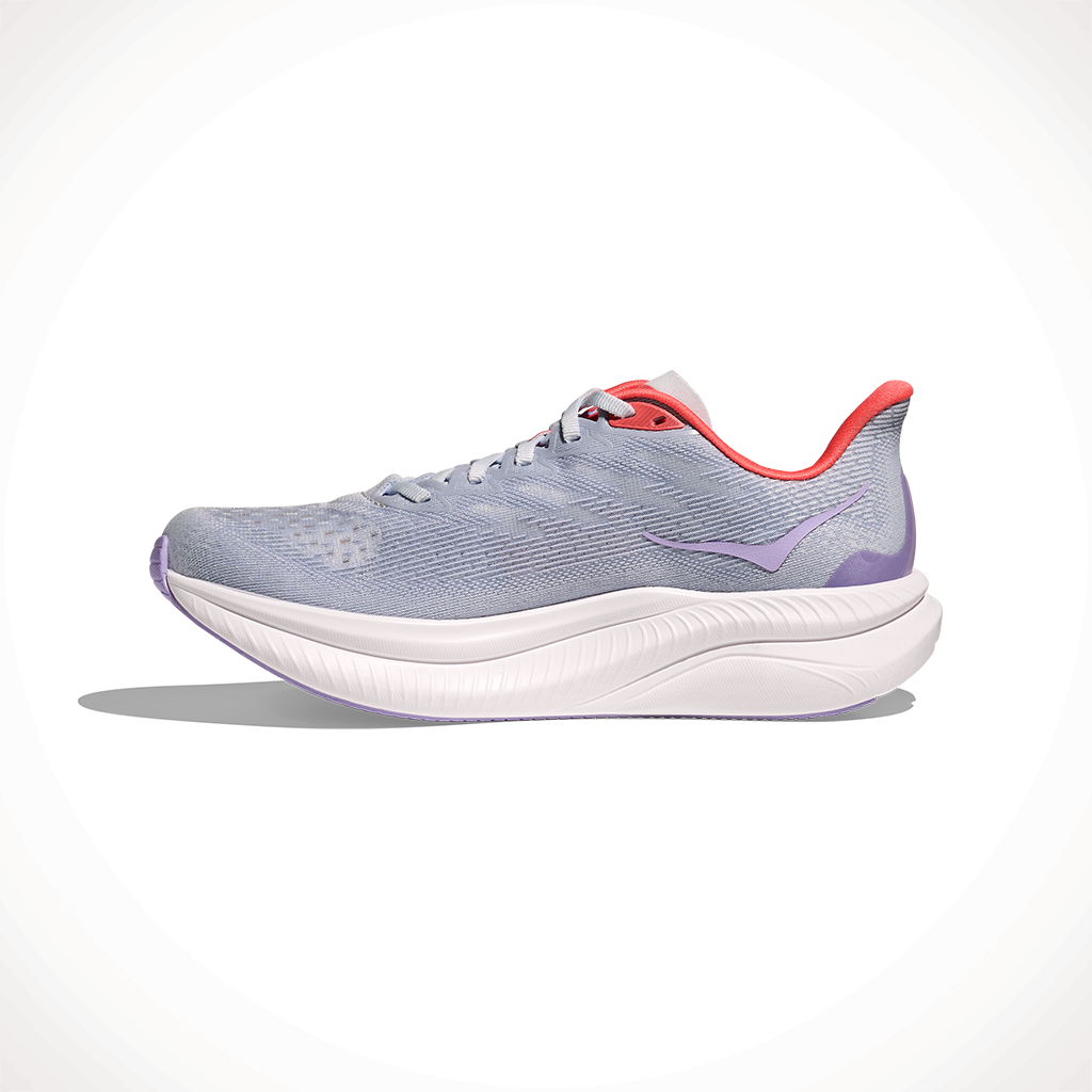 Product image: Hoka Mach 6 Pale Dusk Gull Womens 2025, shown from the left side profile.