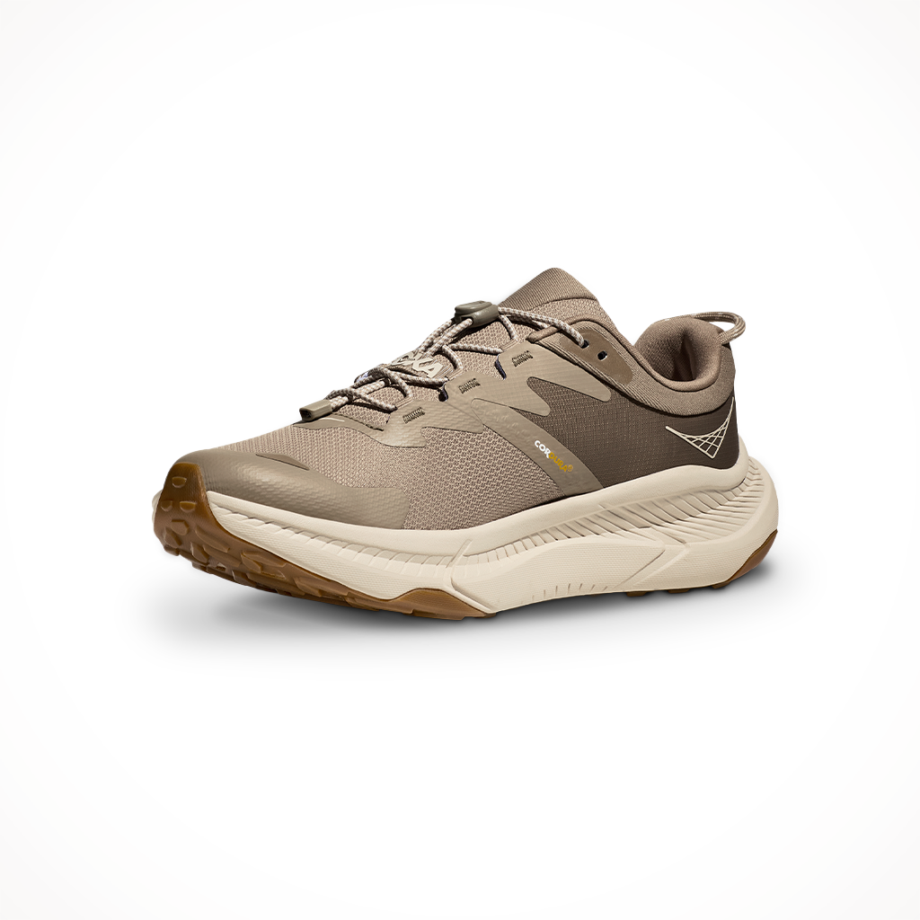 Product image: Hoka Mens Transport Dune Eggnog, shown from the left side profile.