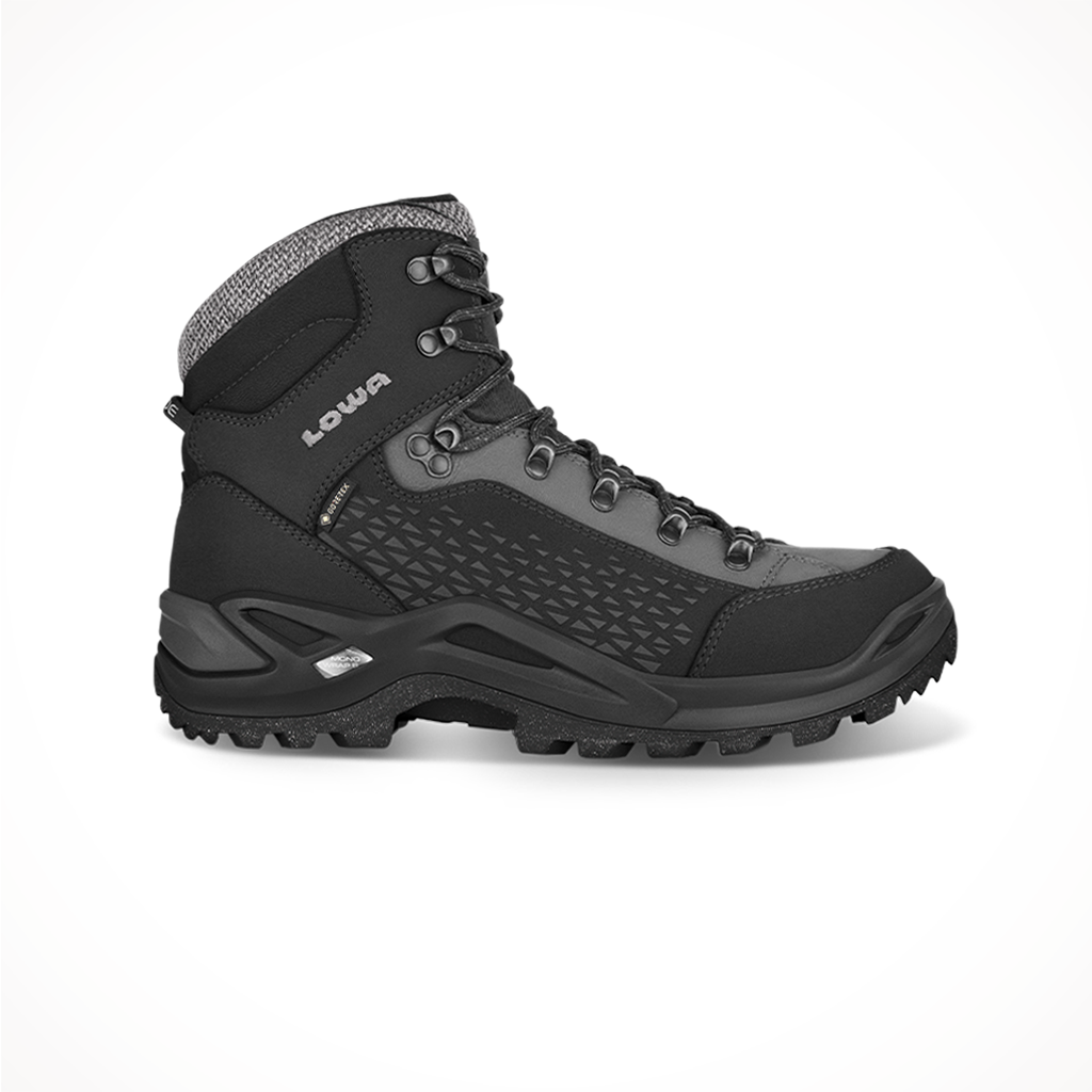 Product image: Lowa Mens Renegade Warm GTX Mid Boot Black Grey, shown in primary marketing view.