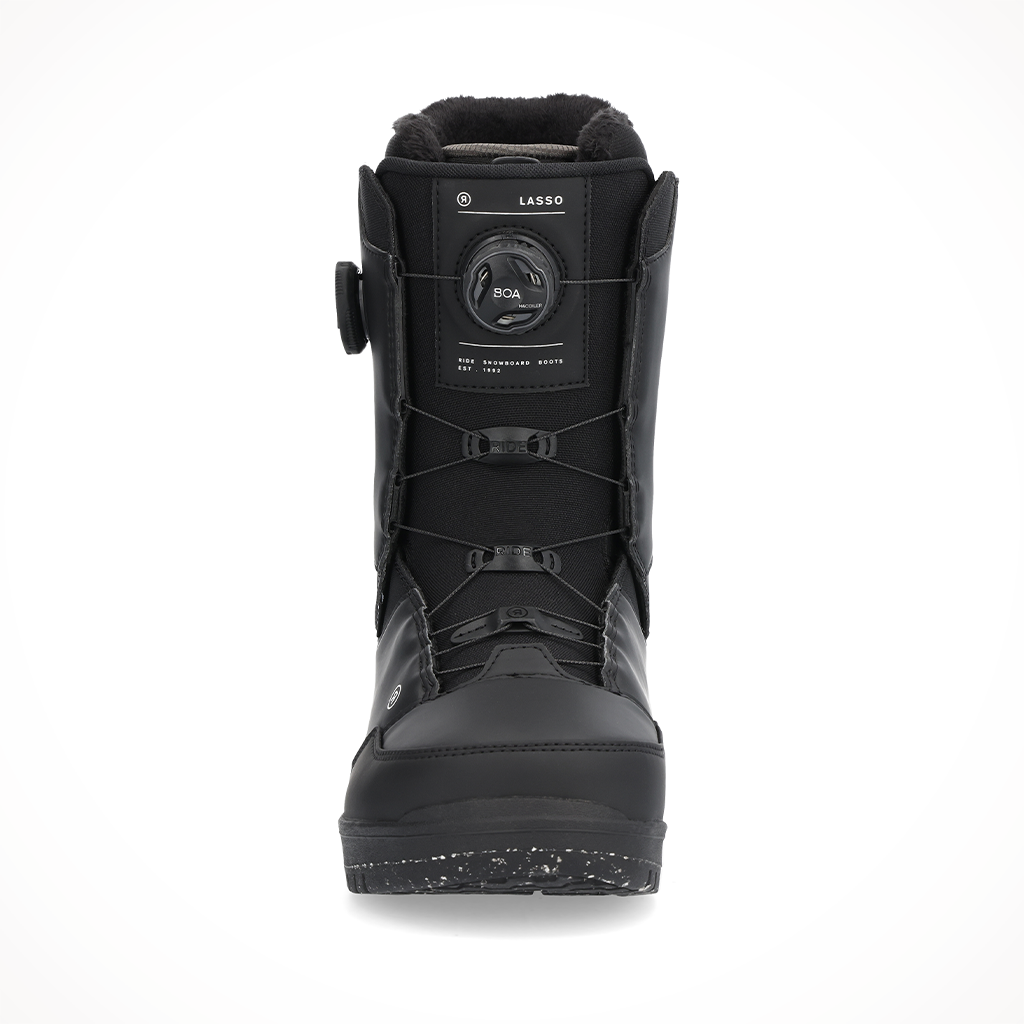 Product image: Ride Lasso Black Snowboard Boot Mens2025, shown from the front.