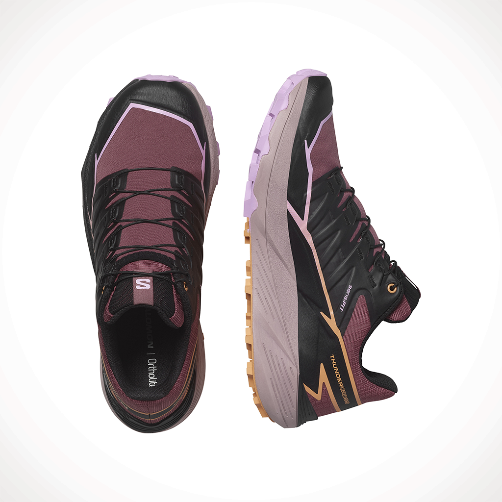Product image: Salomon Thundercross Nocturne Black Papaya Womens 2025, shown as a pair.