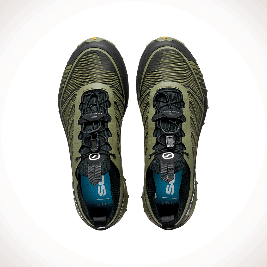 Product image: Scarpa Ribelle Run2 Olive Blk Mens 2025, shown from above.