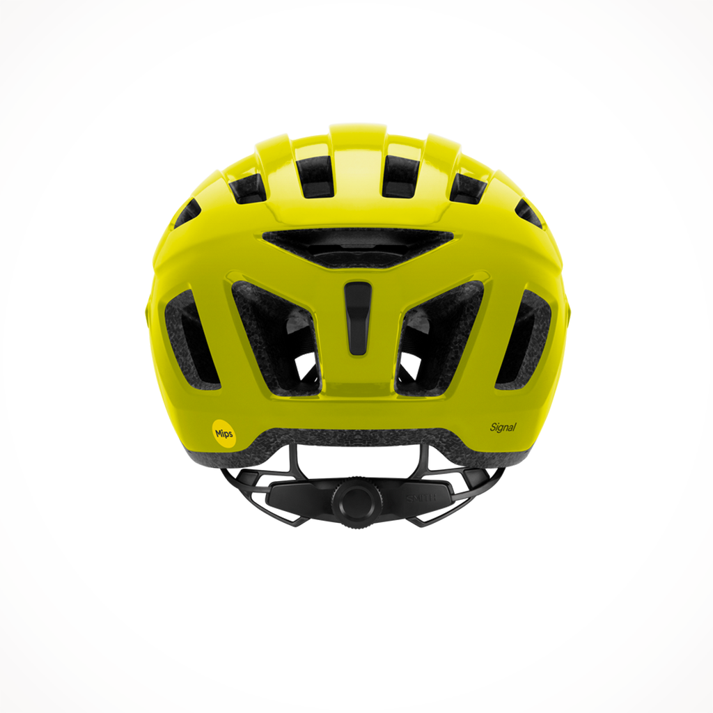 Product image: Smith Signal MIPS Helmet 2024 Neon Yellow, shown from the back.