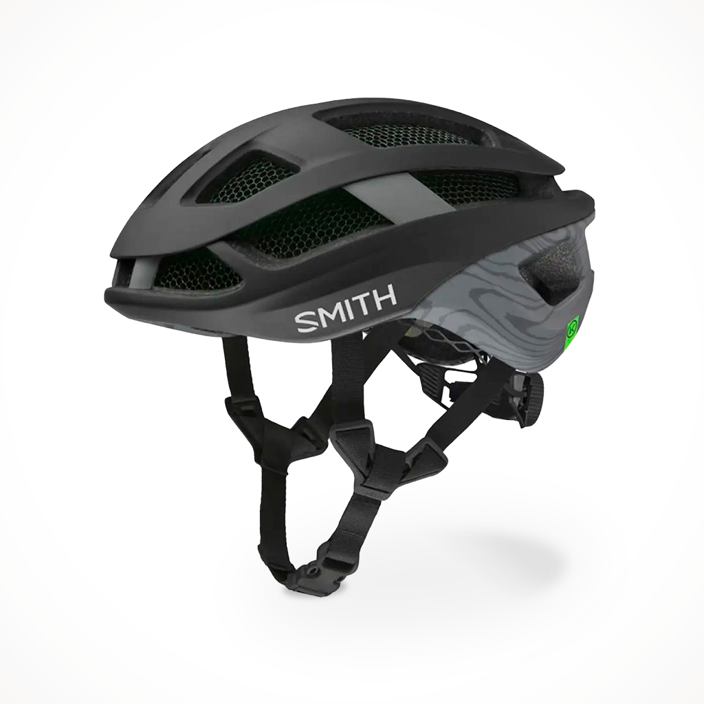 Product image: Smith Trace MIPS Helmet 2024 Aleck CS Matte Black Topo, shown in primary marketing view.