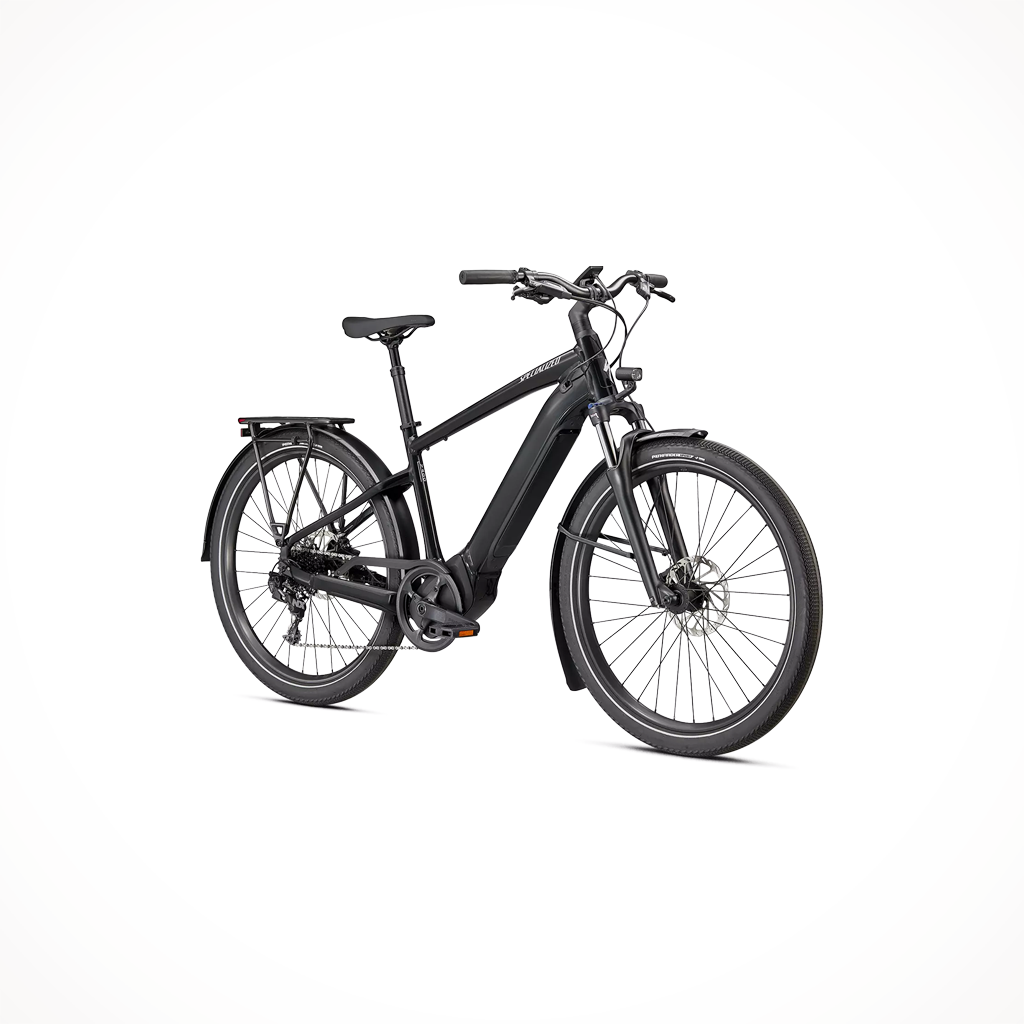 Product image: Specialized Turbo Vado 4 Cast Black Silver Reflective, shown from a three-quarter angled view.