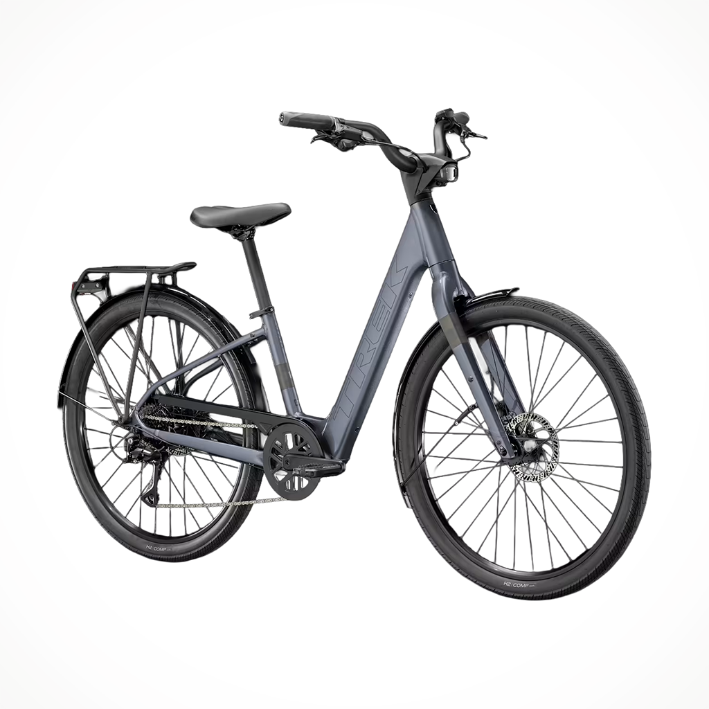 Product image: Trek Verve 1 LS galactic Grey 2026, shown from a three-quarter angled view.
