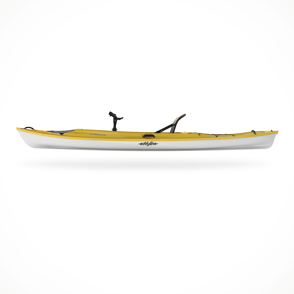 Product image: Eddyline Caribbean 14 FS Angler Yellow, side profile view.