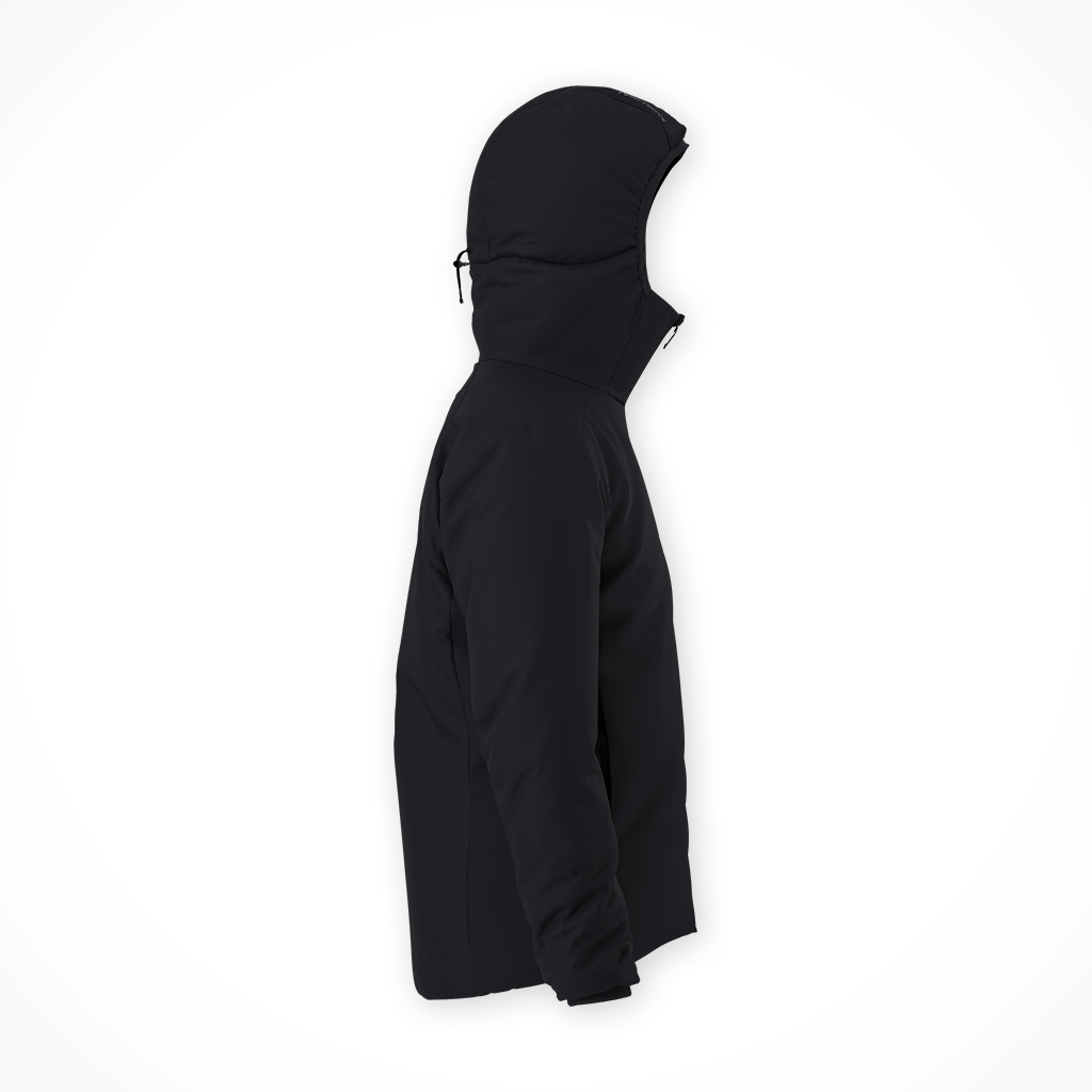 Product image: Arcteryx Atom Hoody Black Mens 2025, side profile view.
