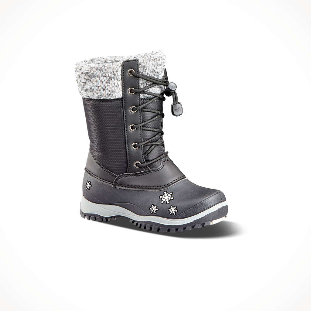 Product image: Baffin Kids Avery Black, shown from a three-quarter angled view.