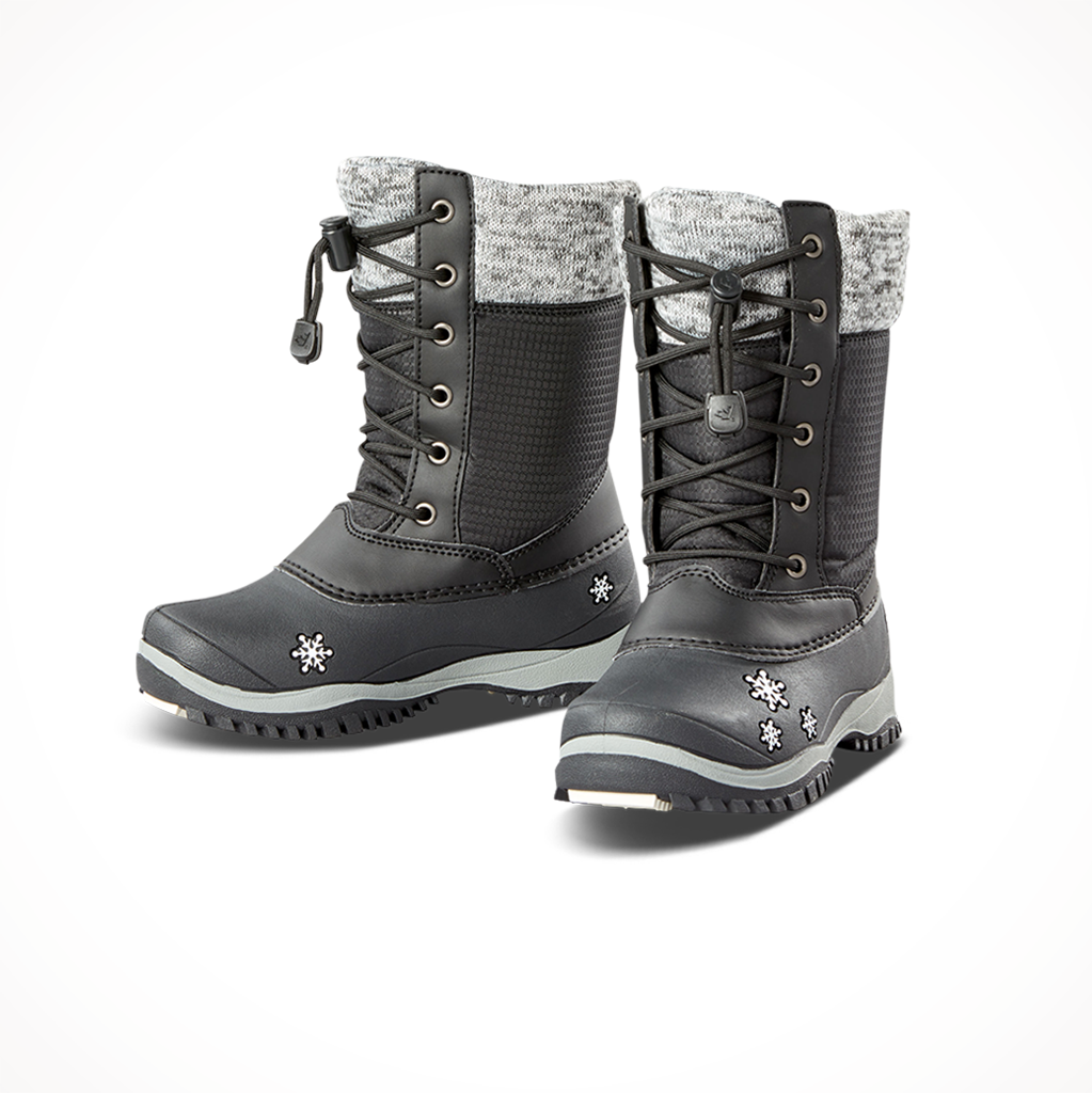 Product image: Baffin Kids Avery Boots Black, lifestyle product shot.