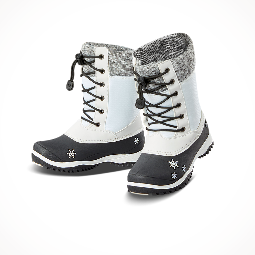 Product image: Baffin Kids Avery Boots White, lifestyle product shot.