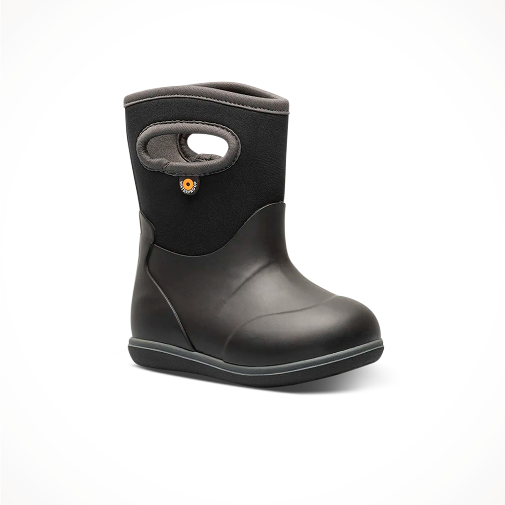 Product image: Bogs Kids Baby Classic Solid Boot Black, shown from a three-quarter angled view.