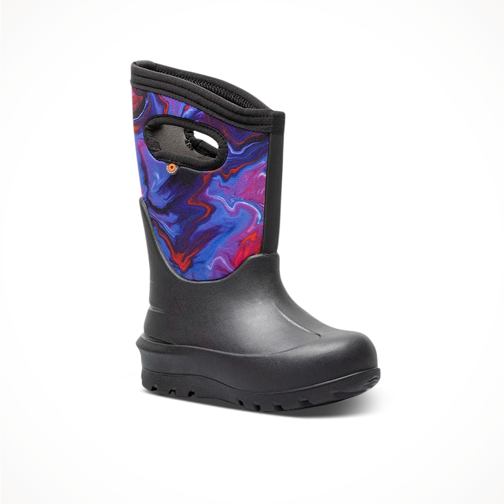 Product image: Bogs Kids Neo Classic Oil Twist Boots Black Mult, shown from a three-quarter angled view.