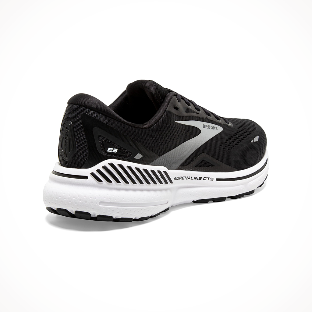 Product image: Brooks Adrenaline GTS 23 Black White Silver Womens 2024, shown from the back.