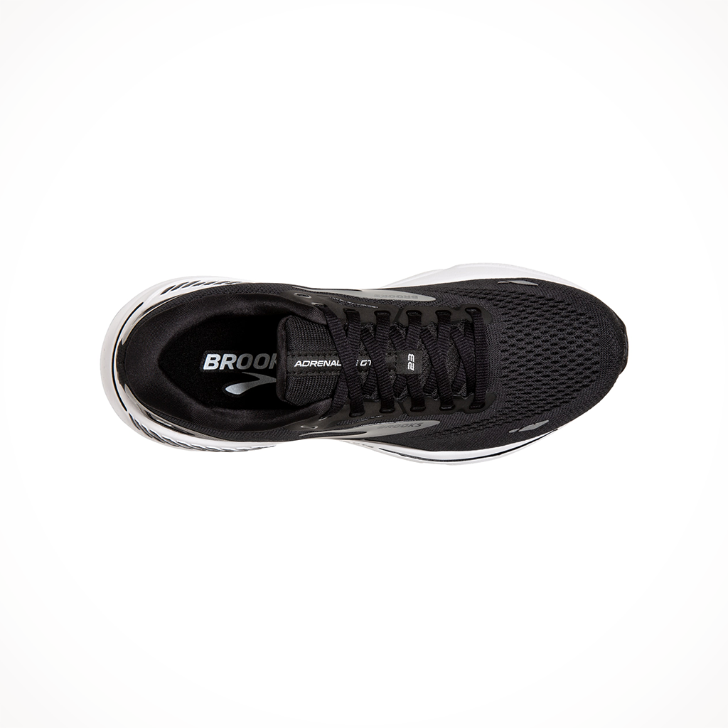 Product image: Brooks Adrenaline GTS 23 Black White Silver Womens 2024, shown from above.