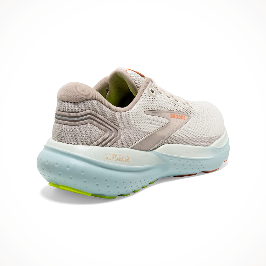 Product image: Brooks Glycerin 21 Coconut Aqua Autumn Sunset Womens 2024, shown from the back.