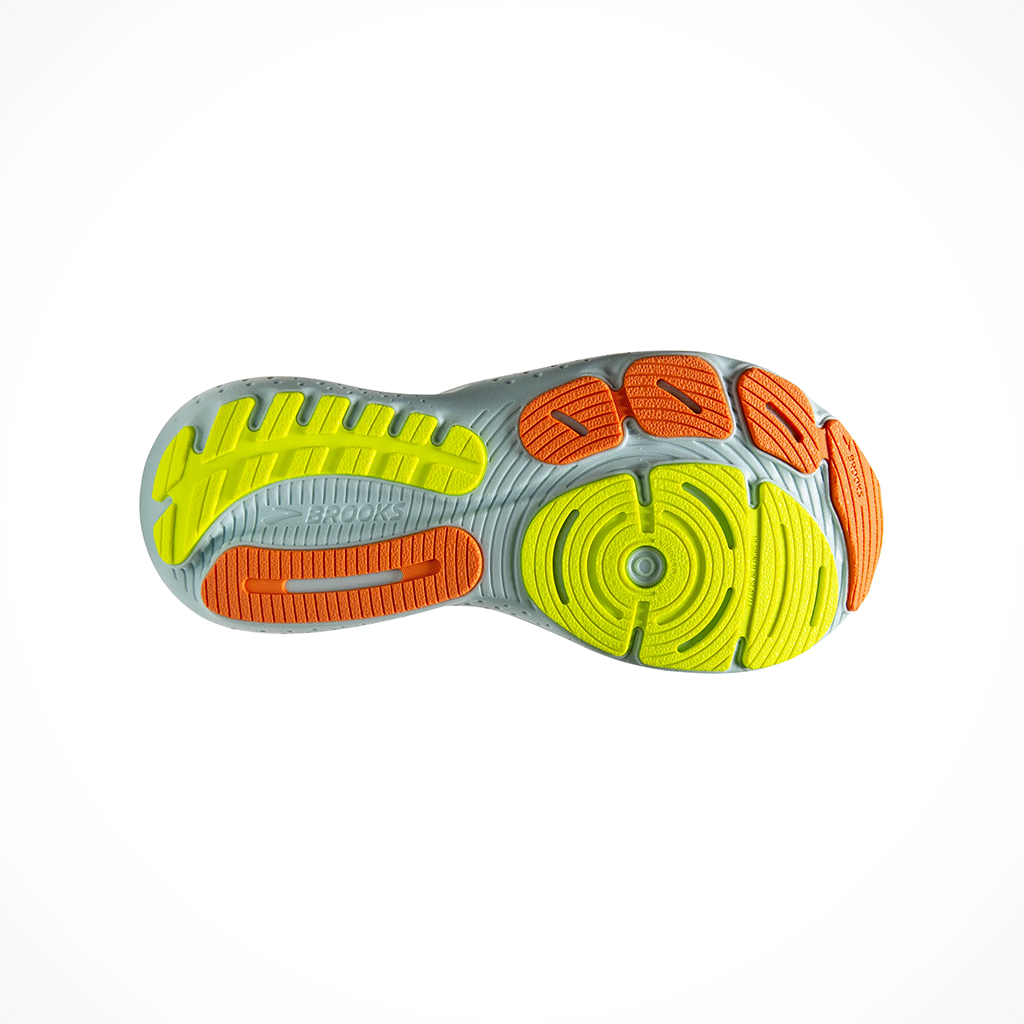 Product image: Brooks Glycerin 21 Coconut Aqua Autumn Sunset Womens 2024, showing the bottom view.
