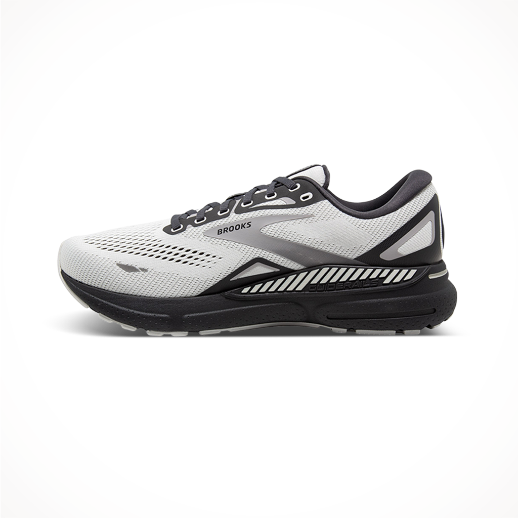 Product image: Brooks Mens Adrenaline GTS 23 Oyster Ebony Alloy, side profile view.